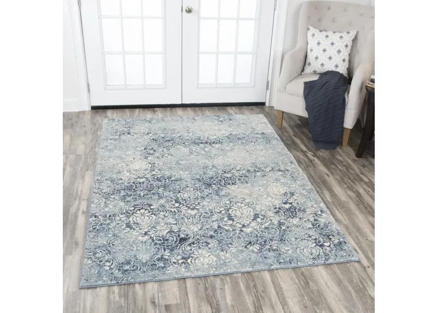 Gossamer Medium Blue Damask 100% New Zealand Wool 5' x 8' Rectangle Rug