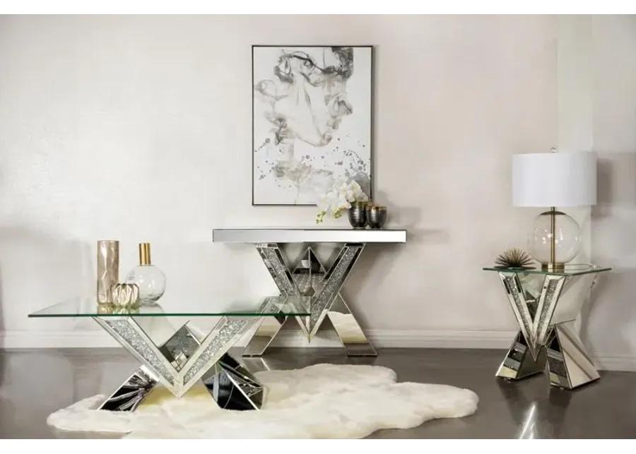 Taffeta V-shaped End Table with Glass Top Silver