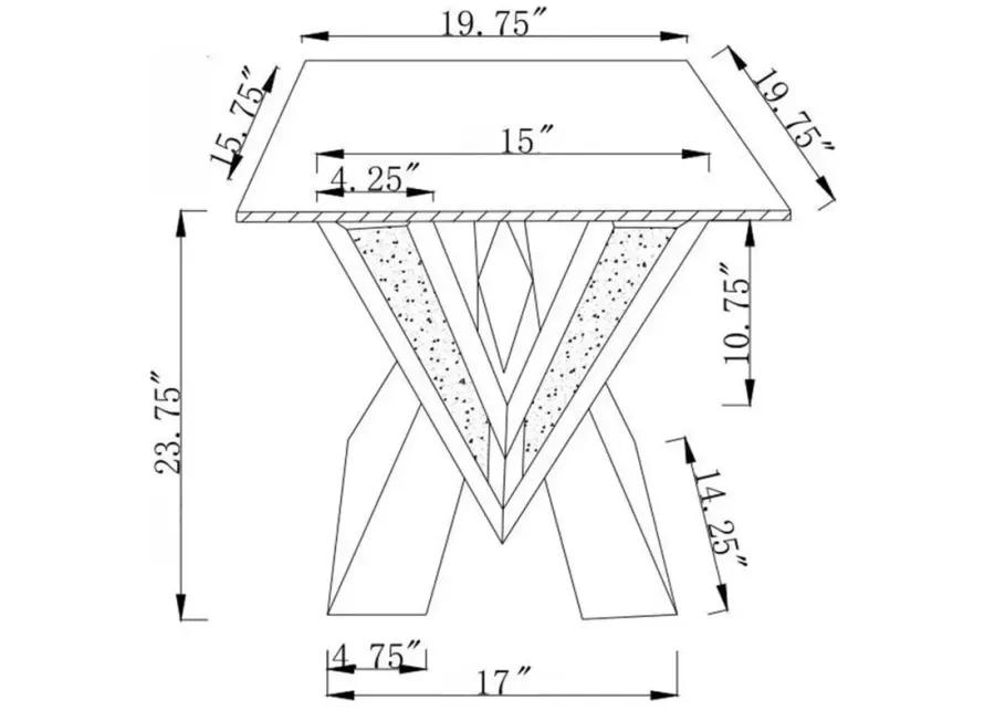 Taffeta V-shaped End Table with Glass Top Silver