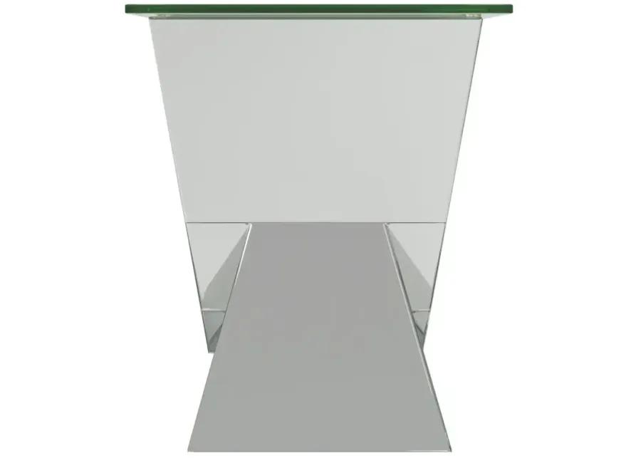 Taffeta V-shaped End Table with Glass Top Silver