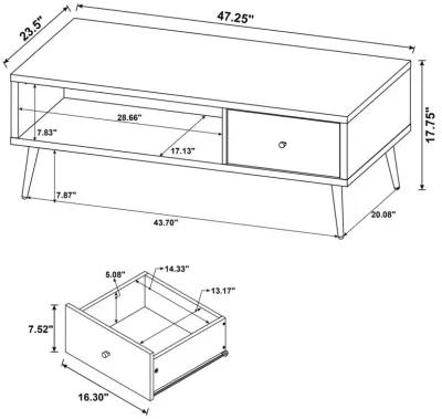 Welsh1-drawer Rectangular Engineered Wood Coffee Table With Storage Shelf Antique Pine and Grey