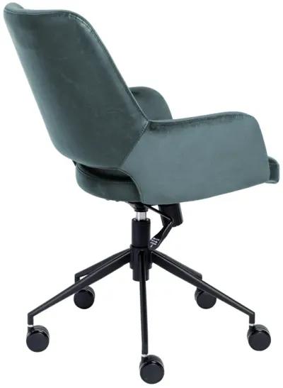 Desi Tilt Office Chair in Blue "Velvet-like" Fabric and Leatherette with Black Base