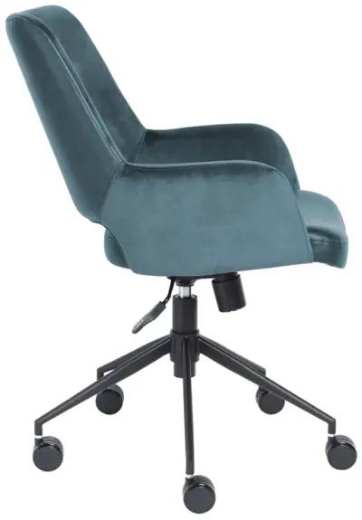 Desi Tilt Office Chair in Blue "Velvet-like" Fabric and Leatherette with Black Base