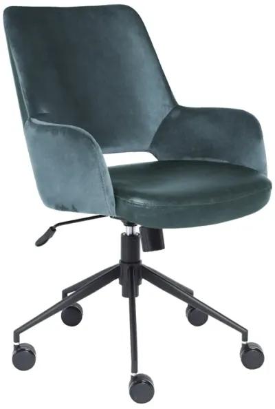 Desi Tilt Office Chair in Blue "Velvet-like" Fabric and Leatherette with Black Base