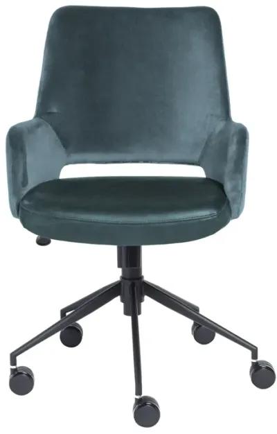 Desi Tilt Office Chair in Blue "Velvet-like" Fabric and Leatherette with Black Base