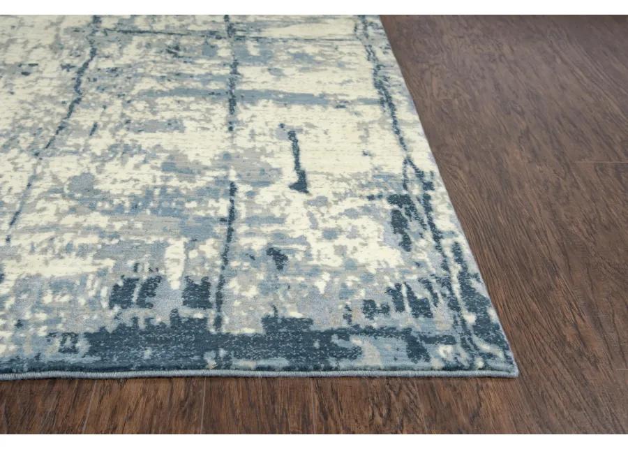 Impressions Blue Abstract NZ Wool/Tencel Blend 9'x12' Rectangle Rug