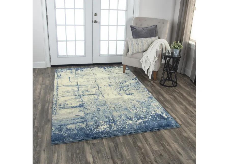 Impressions Blue Abstract NZ Wool/Tencel Blend 9'x12' Rectangle Rug