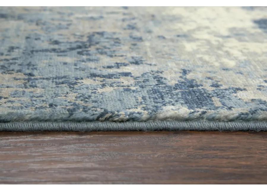 Impressions Blue Abstract NZ Wool/Tencel Blend 9'x12' Rectangle Rug