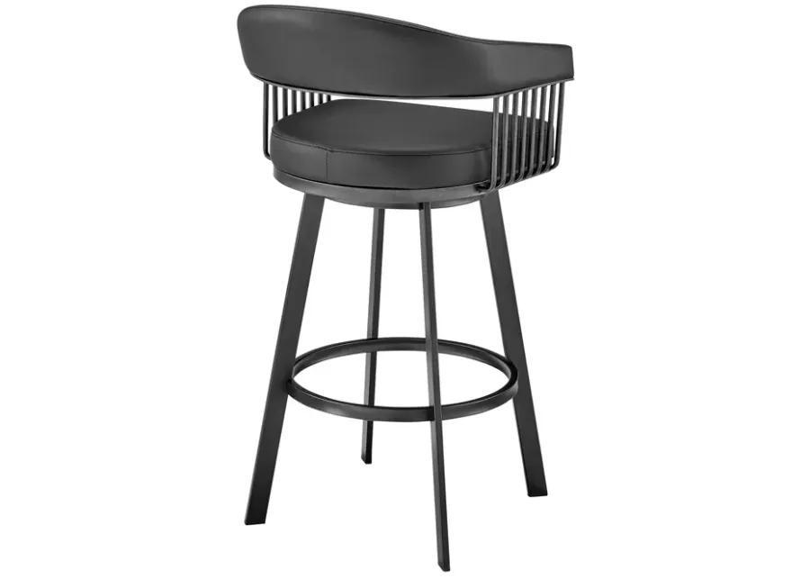 Chelsea 30" Bar Height Swivel Bar Stool in Black Finish and Black Faux Leather