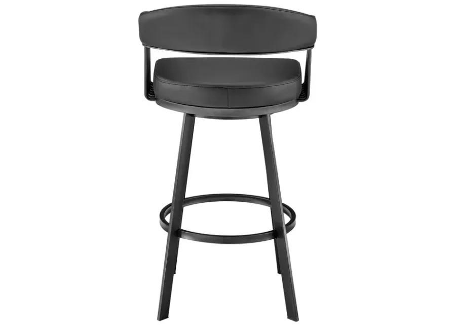 Chelsea 30" Bar Height Swivel Bar Stool in Black Finish and Black Faux Leather