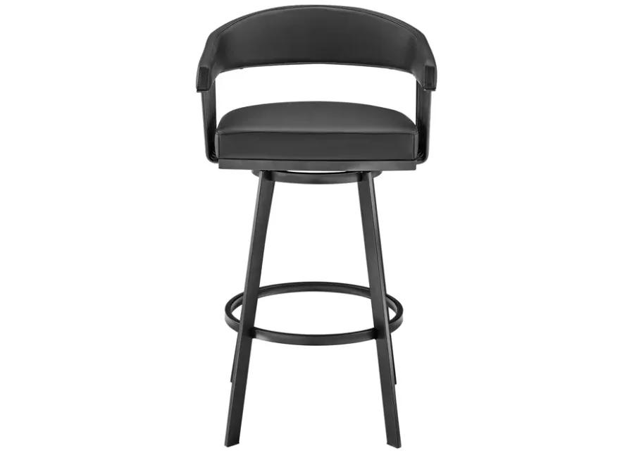 Chelsea 30" Bar Height Swivel Bar Stool in Black Finish and Black Faux Leather