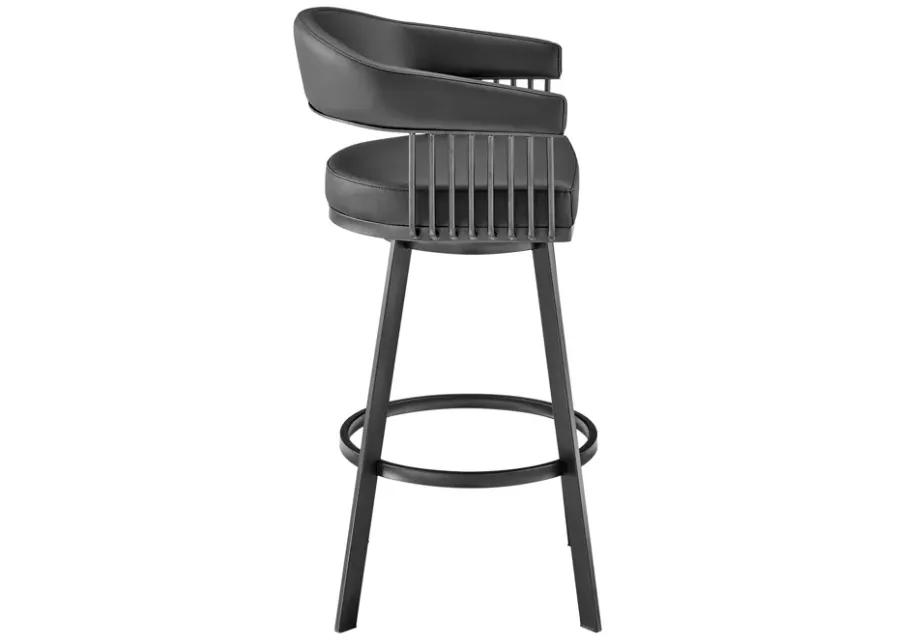 Chelsea 30" Bar Height Swivel Bar Stool in Black Finish and Black Faux Leather