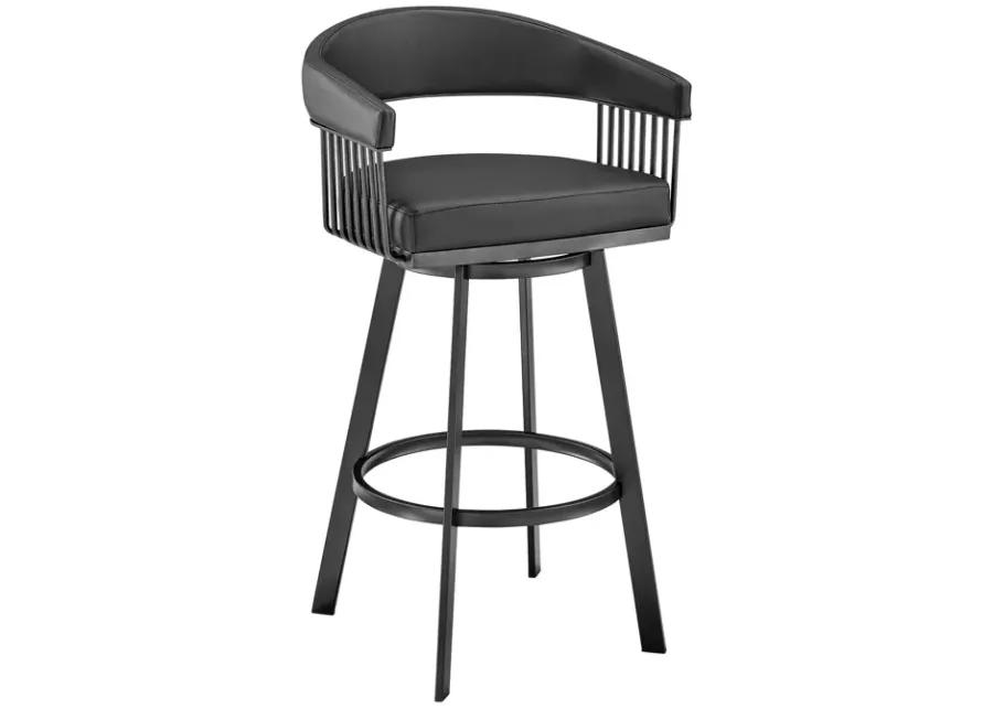 Chelsea 30" Bar Height Swivel Bar Stool in Black Finish and Black Faux Leather