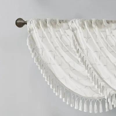 Madison Park Irina White Diamond Sheer Embroidered Waterfall Valance