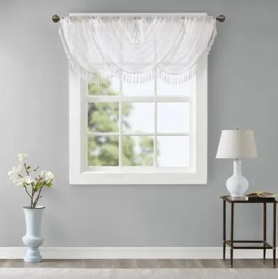 Madison Park Irina White Diamond Sheer Embroidered Waterfall Valance