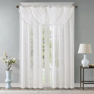 Madison Park Irina White Diamond Sheer Embroidered Waterfall Valance