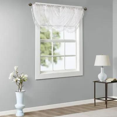 Madison Park Irina White Diamond Sheer Embroidered Waterfall Valance