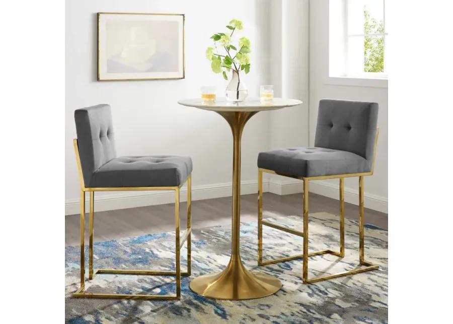 Privy Gold Stainless Steel Performance Velvet Bar Stool Set of 2