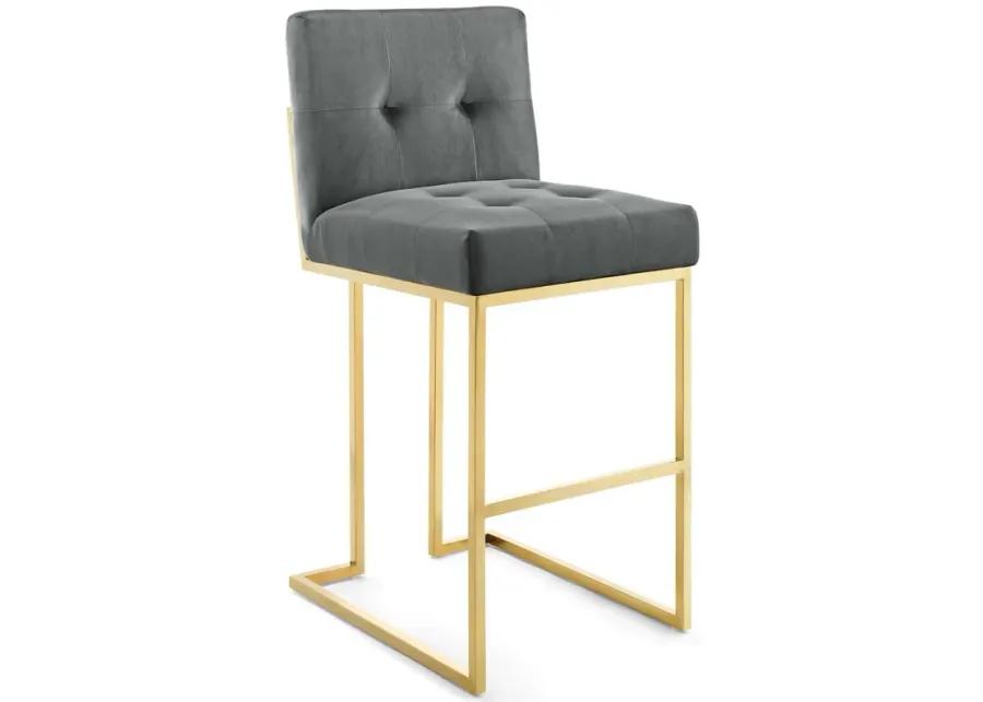 Privy Gold Stainless Steel Performance Velvet Bar Stool Set of 2