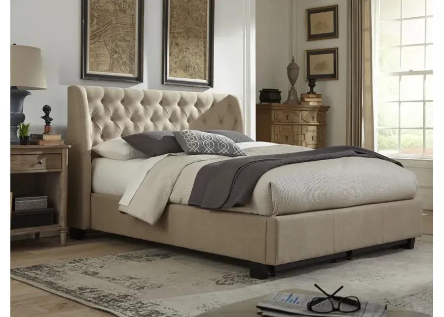 Levi Queen-Size Tufted Platform Bed in Toast Linen