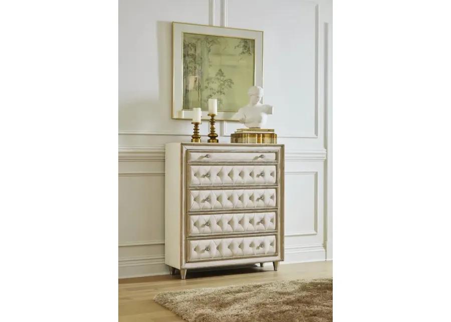 Antonella 5-drawer Upholstered Chest Ivory and Camel