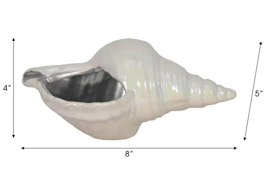 8" Iridescent Seashell With Silver, Ivory/silver