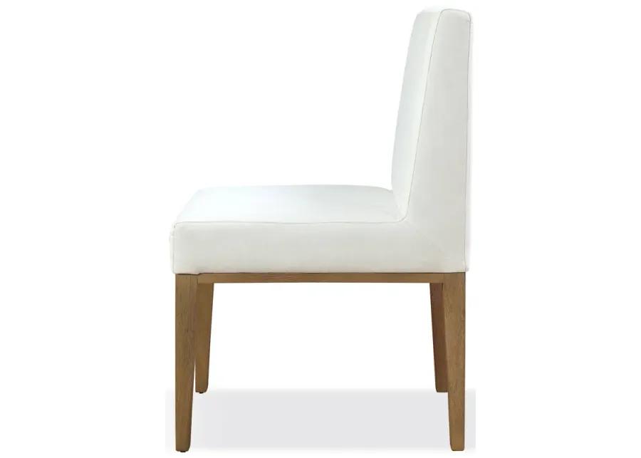 One Modern Coastal Upholstered Dining Side Chair in White Pearl and Bisque