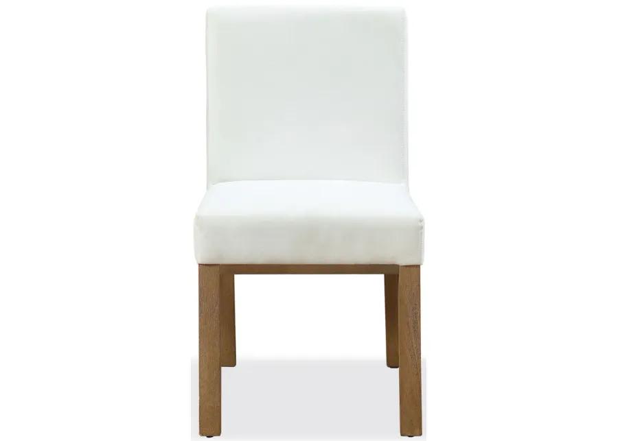 One Modern Coastal Upholstered Dining Side Chair in White Pearl and Bisque