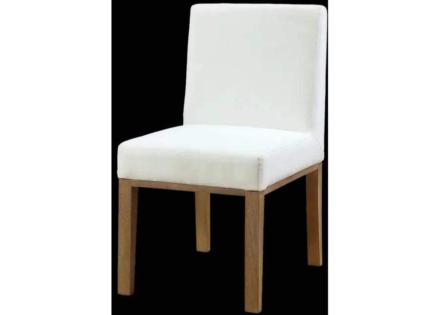 One Modern Coastal Upholstered Dining Side Chair in White Pearl and Bisque