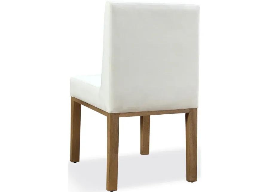 One Modern Coastal Upholstered Dining Side Chair in White Pearl and Bisque