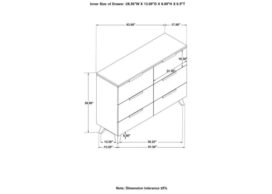 Nathan 6-drawer Dresser White Marble and Grey