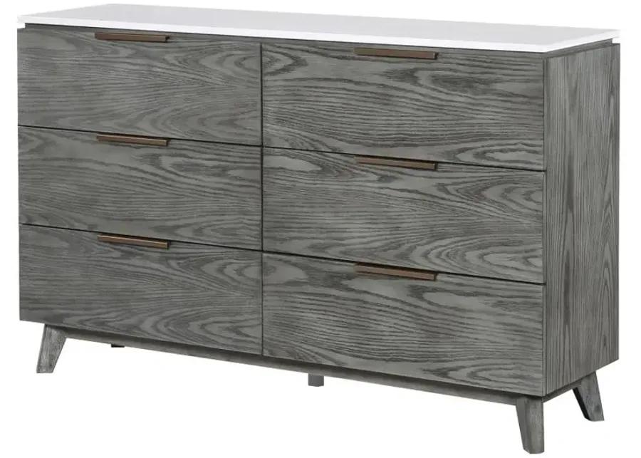 Nathan 6-drawer Dresser White Marble and Grey