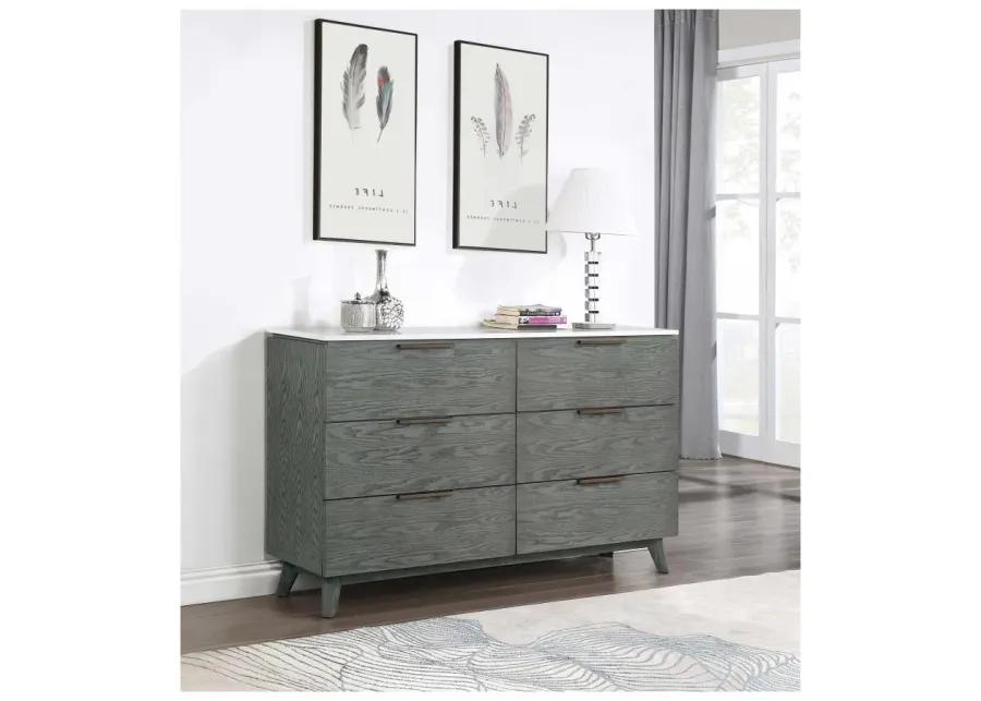 Nathan 6-drawer Dresser White Marble and Grey