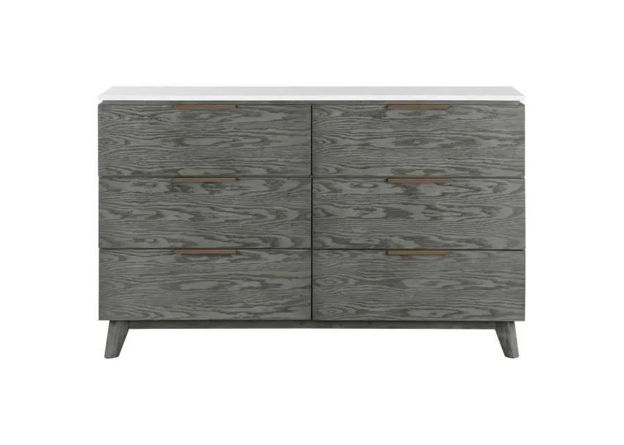 Nathan 6-drawer Dresser White Marble and Grey