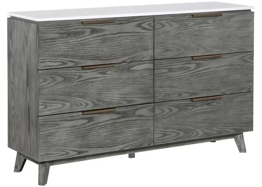 Nathan 6-drawer Dresser White Marble and Grey