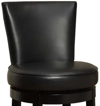 Boston 30" Bar Height Swivel Black Faux Leather and Black Wood Bar Stool