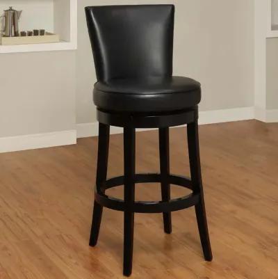 Boston 30" Bar Height Swivel Black Faux Leather and Black Wood Bar Stool