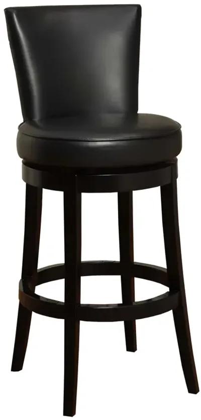 Boston 30" Bar Height Swivel Black Faux Leather and Black Wood Bar Stool