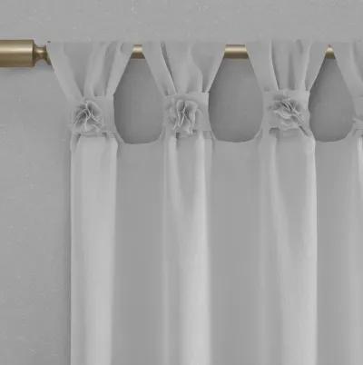 Madison Park Rosette Grey Floral Embellished Cuff Tab Top Solid Curtain Panel