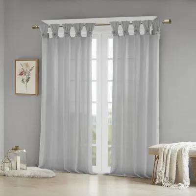 Madison Park Rosette Grey Floral Embellished Cuff Tab Top Solid Curtain Panel