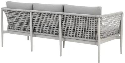 Rhodes Outdoor Patio Sofa in Aluminum with Light Gray Rope and Cushions