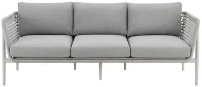 Rhodes Outdoor Patio Sofa in Aluminum with Light Gray Rope and Cushions