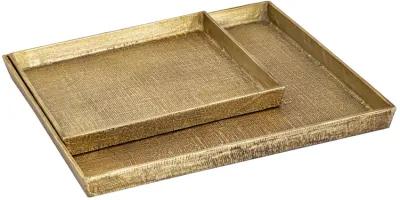 Square Linen Texture Tray - Set of 2 Brass