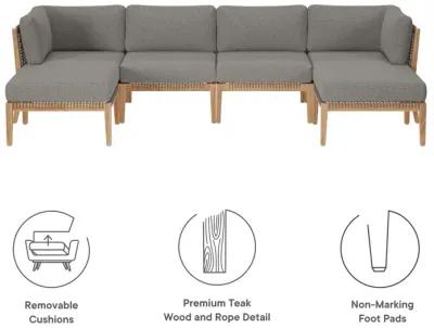 Clearwater Outdoor Patio Teak Wood 6-Piece Sectional Sofa