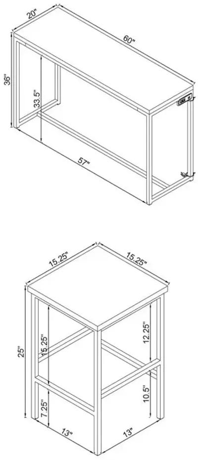 Cassidy 4-piece Rectangular Counter Height Set Dark Oak and Chrome