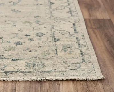 Platinum Beige/Green Distressed Classical Proprietary Wool 10' x 13' Rectangle Rug