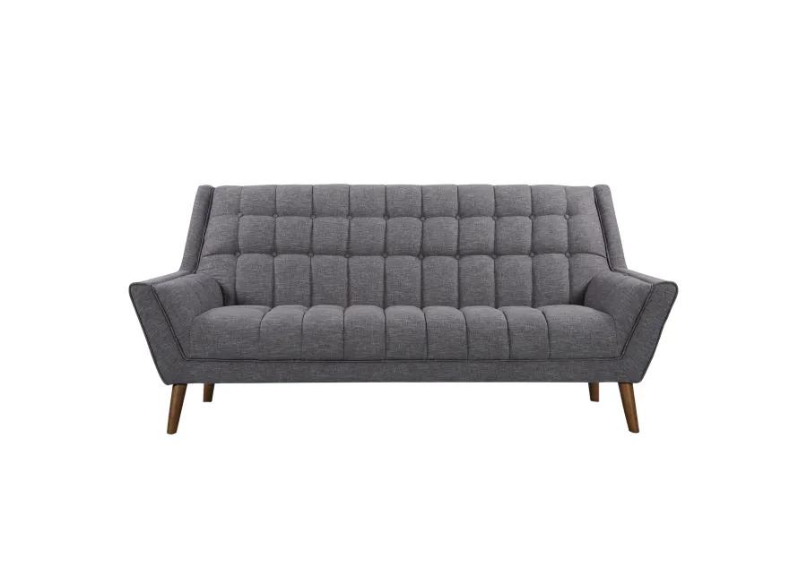 Cobra Mid-Century Modern Sofa in Dark Gray Linen and Walnut Legs