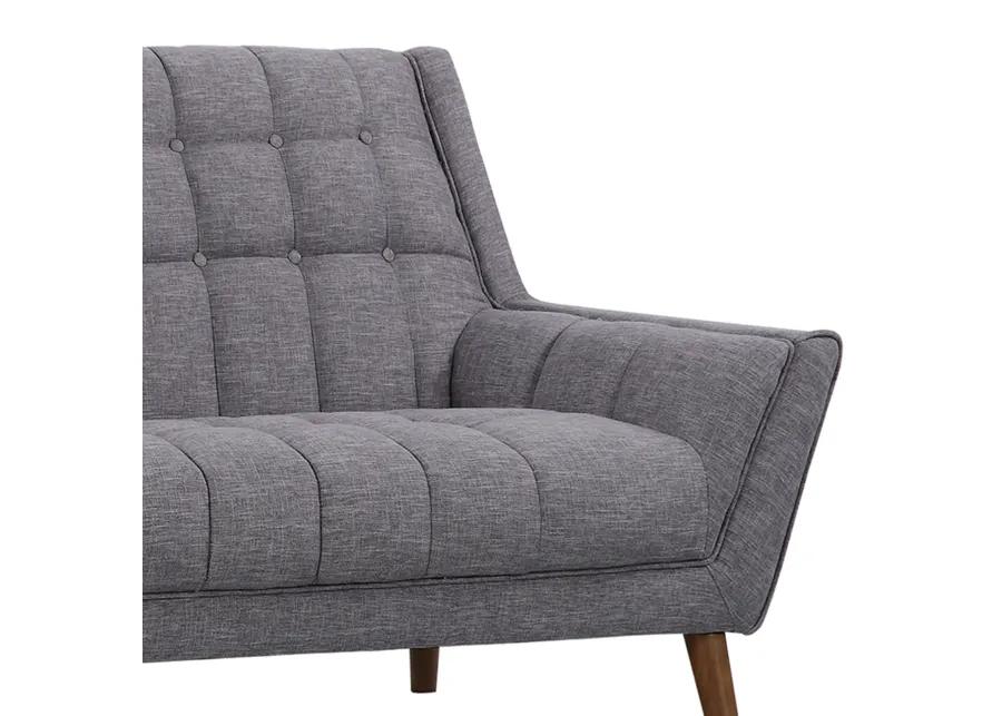 Cobra Mid-Century Modern Sofa in Dark Gray Linen and Walnut Legs