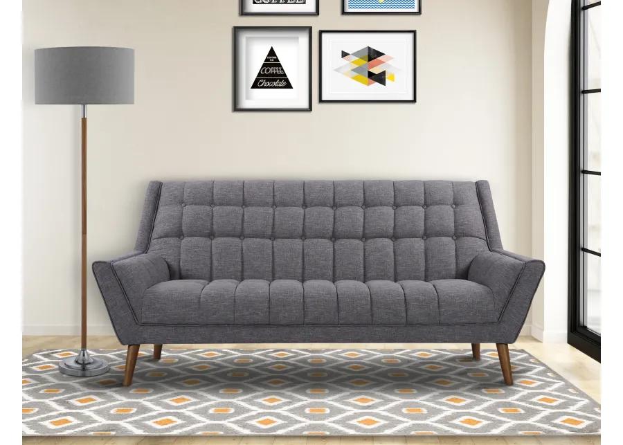 Cobra Mid-Century Modern Sofa in Dark Gray Linen and Walnut Legs