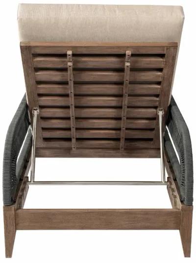 Orbit Outdoor Patio Chaise Lounge Chair in Weathered Eucalyptus Wood with Gray Rope and Taupe Olefin Cushions